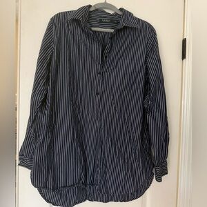 Lauren Ralph Lauren Navy and White Striped Collared Shirt
